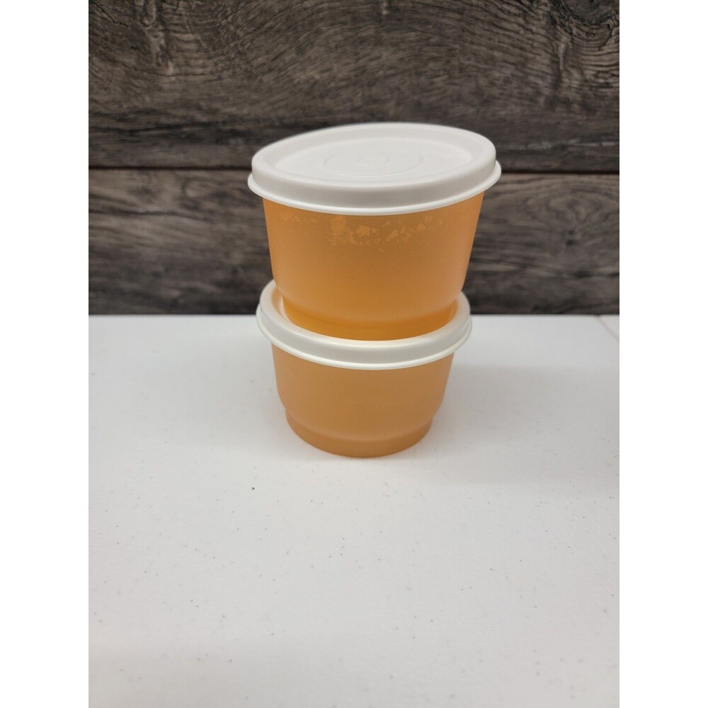2 Vintage Tupperware Orange Plastic Snack Size Containers 1229 -33 and Lids